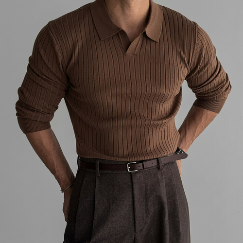 Men's Ribbed Knit Polo Shirt